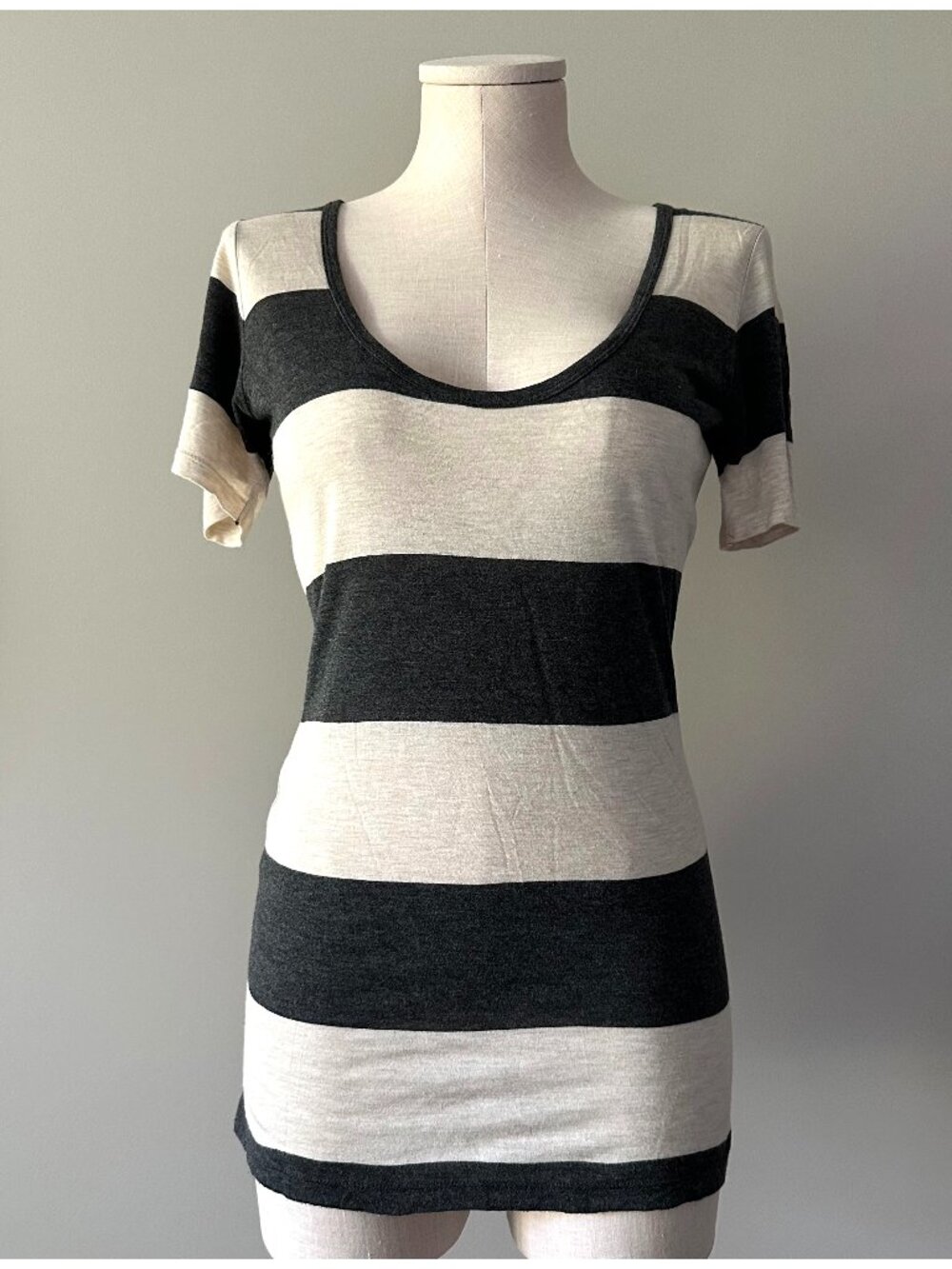 Aritzia T. Babaton Striped Tee Womens Size S Grey and Cream Short Sleeve T-Shirt